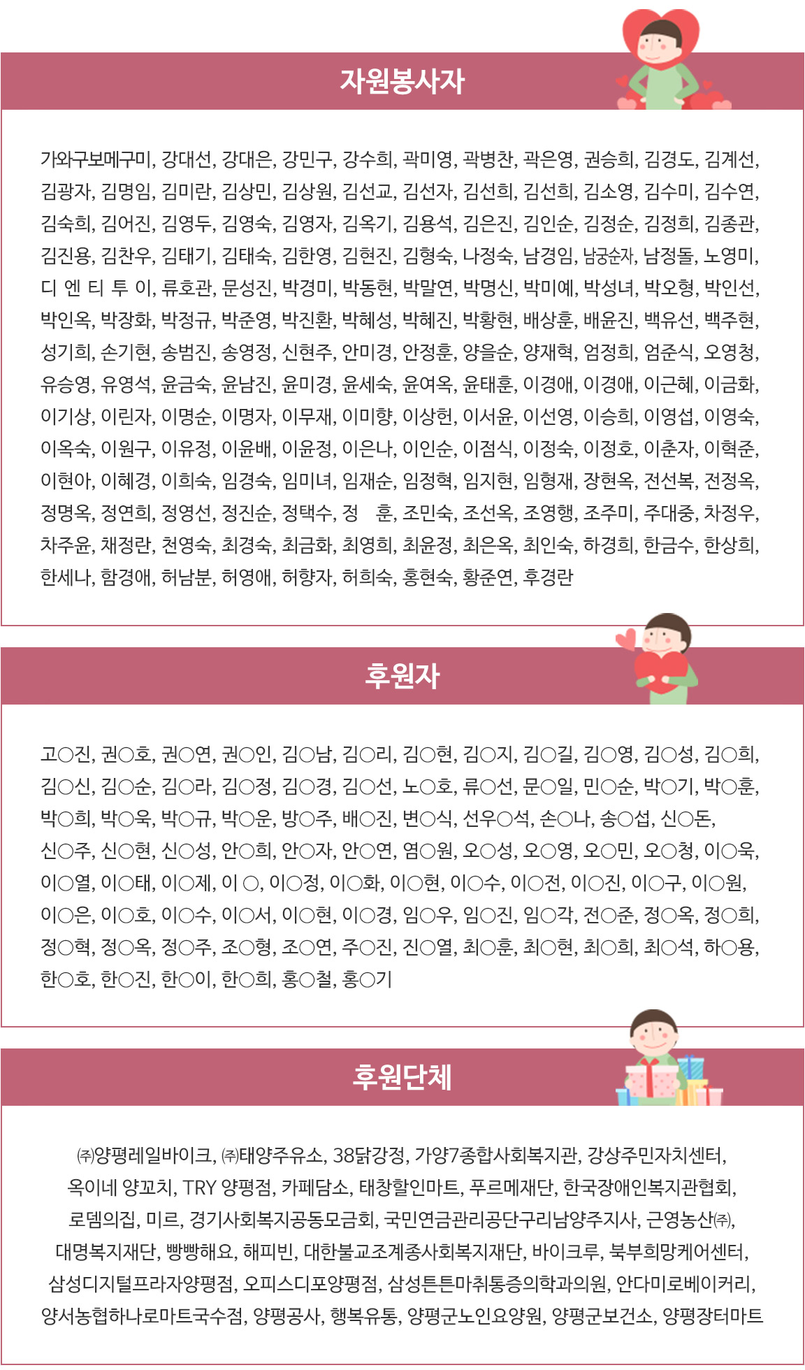 자원봉사자/후원자/후원단체 명단